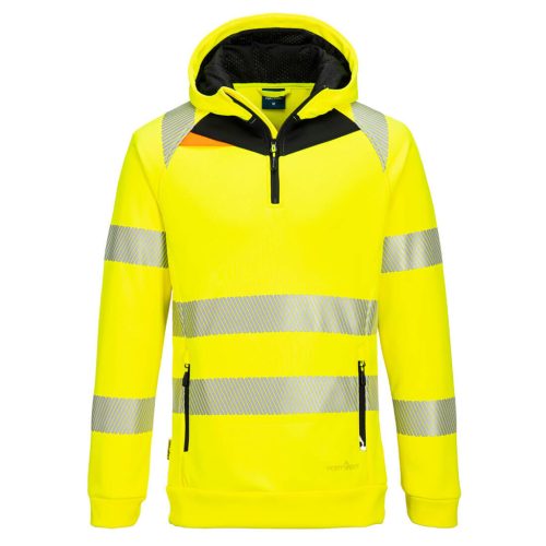 Portwest DX482 DX4 Hi-Vis 1/4 zippzáras kapucnis pulóver Sárga/Fekete - S