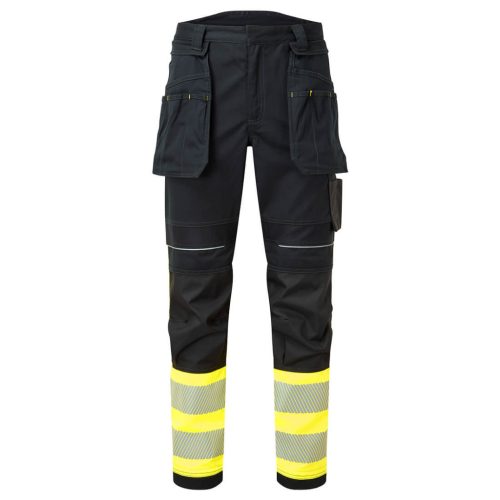 Portwest FR416 PW3 FR Hi Vis Class 1 lengőzsebes lángálló nadrág Sárga/Fekete - 30
