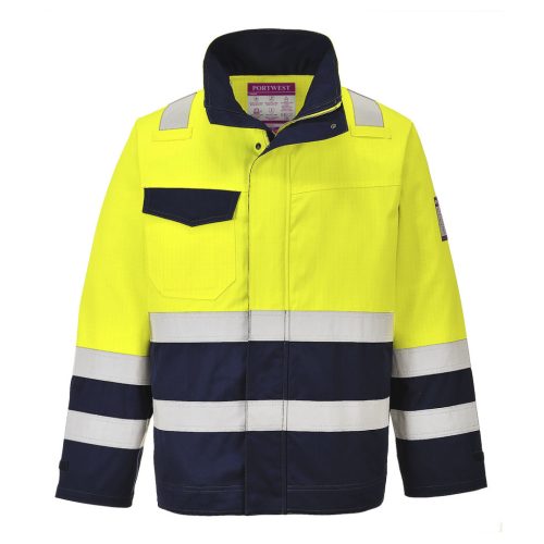 Portwest MV25 Hi-Vis Modaflame munkakabát Sárga/Navy - M