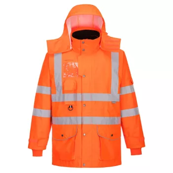   Portwest RT27 Hi-Vis légáteresztő az 7-in-1 közlekedési kabát Narancs - XS