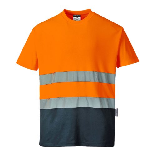 Portwest S173 Kéttónusú Cotton Comfort póló Narancs/Navy - XS
