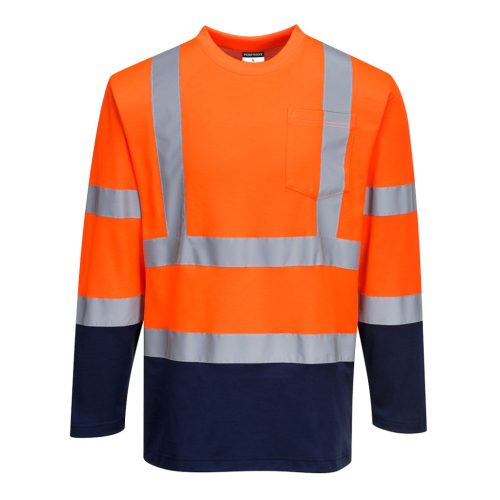 Portwest S280 Kéttónusú, hosszú ujjú Cotton Comfort póló Narancs/Navy - XXL