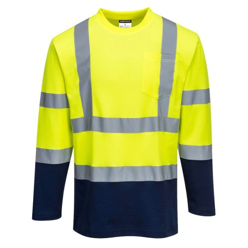 Portwest S280 Kéttónusú, hosszú ujjú Cotton Comfort póló Sárga/Navy - M