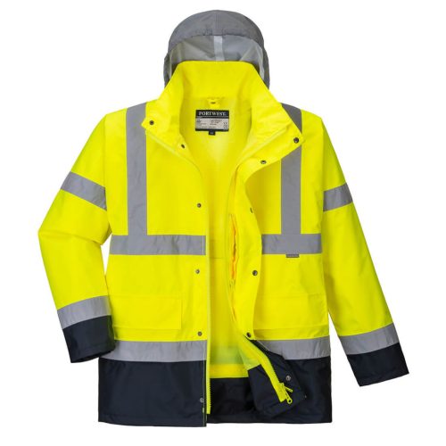 Portwest S471 Hi-Vis 4 az 1-ben Contrast Traffic kabát Sárga/Navy - M