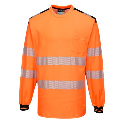 Portwest T185 PW3 Hi-Vis hosszú ujjú póló Narancs/Fekete - M