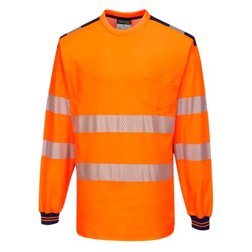 Portwest T185 PW3 Hi-Vis hosszú ujjú póló Narancs/Navy - XL