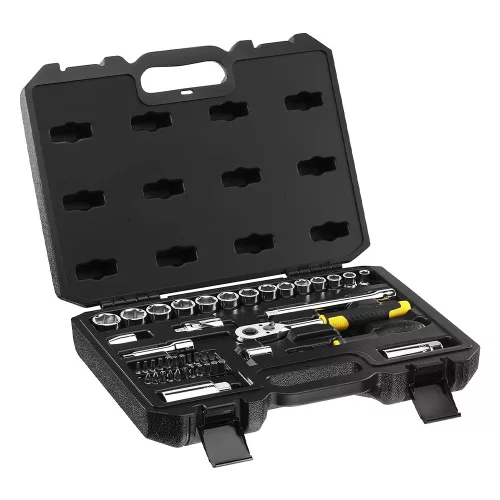 Stanley dugókulcs készlet 5 fokonkénti fogazással, kemény dobozban 1/2” 24 részes