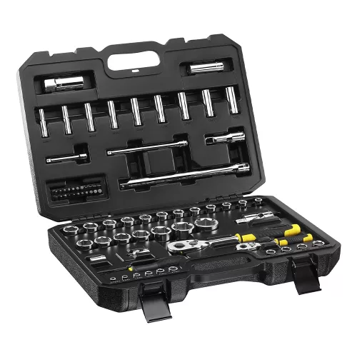 Stanley dugókulcs készlet 5 fokonkénti fogazással, kemény dobozban 1/4”+1/2” 72 részes